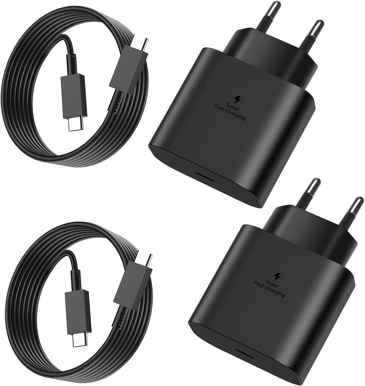 Pack of 2 25 W USB C Charger, Super Fast Charger with 2 m Charging Cable, Type C Mobile Phone Power Supply Adapter for Samsung Galaxy S23/S22/S21 Ultra/S21+/S20/Note20/S10/S9, iPhone 15 Pro/iPad Pro,