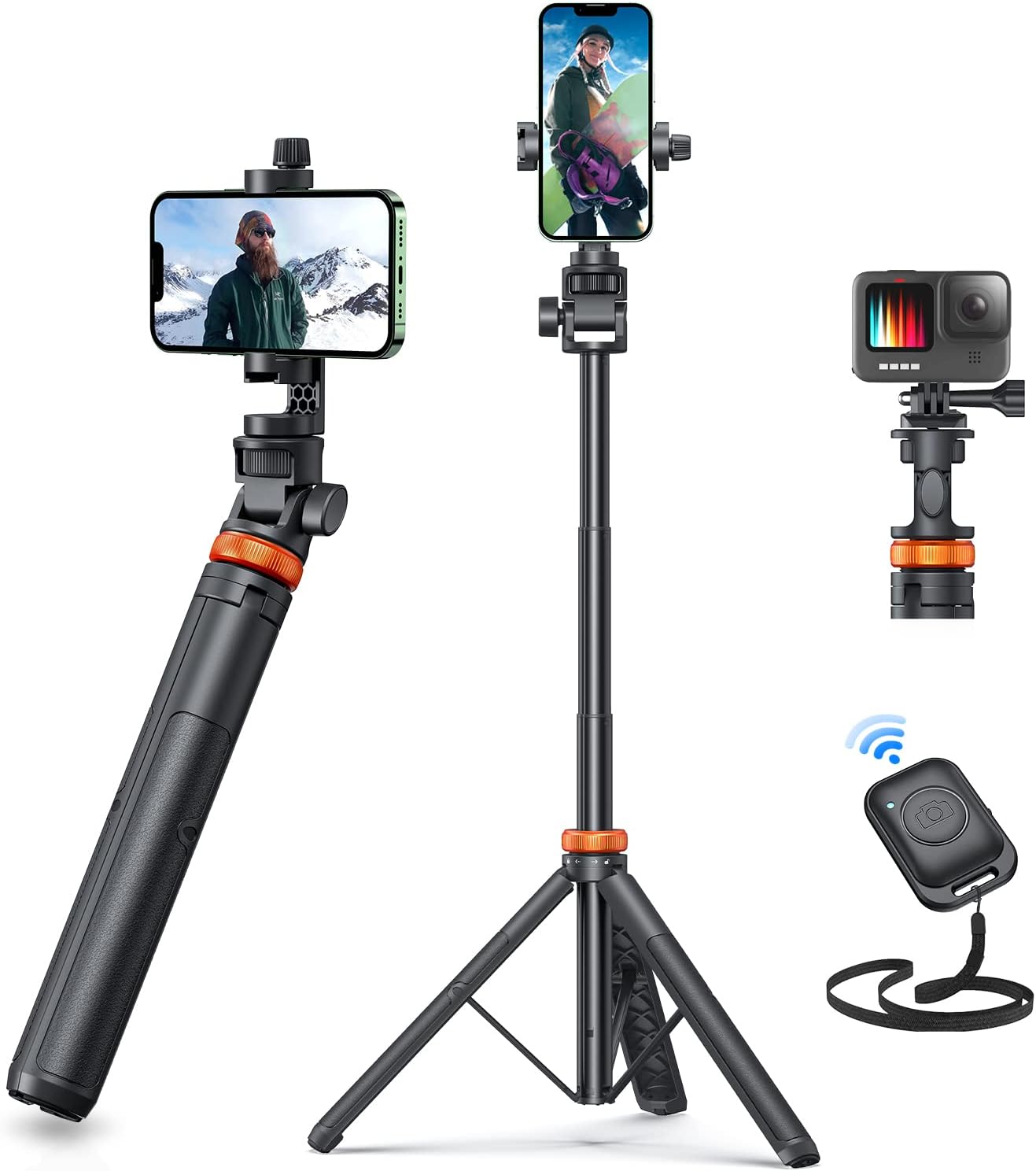 Newest 62" Phone Tripod, Tripod for iPhone & Selfie Stick Tripod with Remote, Upgraded iPhone Tripod Stand & Travel Tripod, Solidest Cell Phone Tripod Compatible with iPhone 15/14/13/Android